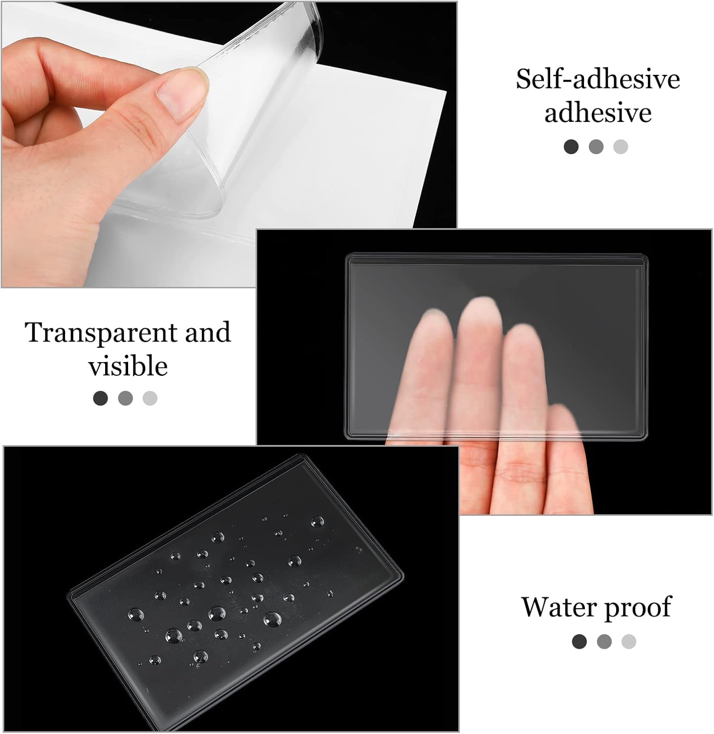 Chinco 100 Self Adhesive Pocket Index Card Pockets Index Card Holder Storage Tote Labels Pockets Sleeves with Top Open for Business, Clear Plastic Sticky Labels Holders for Storage Bins Totes Shelves