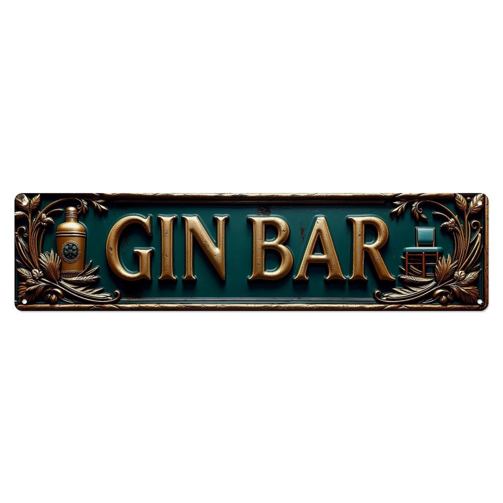 Gin Bar Sign Ornate Design Metal Tin Sign Plaque