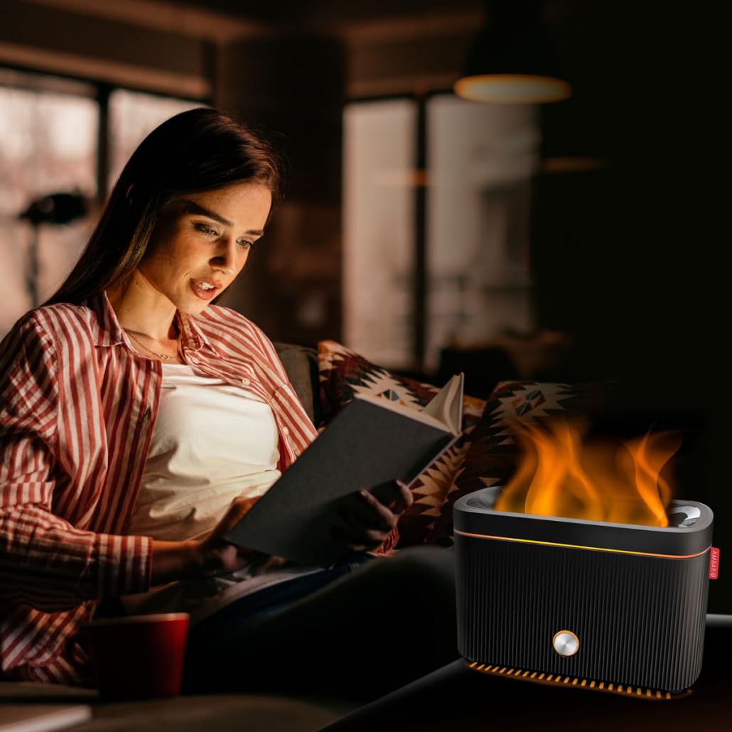 Umidificatore di essenza e diffusore di aromi con luce LED ambrata Profumi + essenza 50 ml. A Scelta - Aromaterapia - Ideale per casa, ufficio e camera da letto (Lavanda)