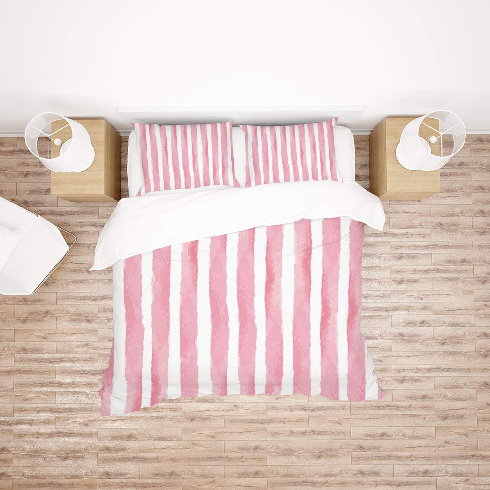 Parure de lit King rose motif 3 en polyester toutes saisons