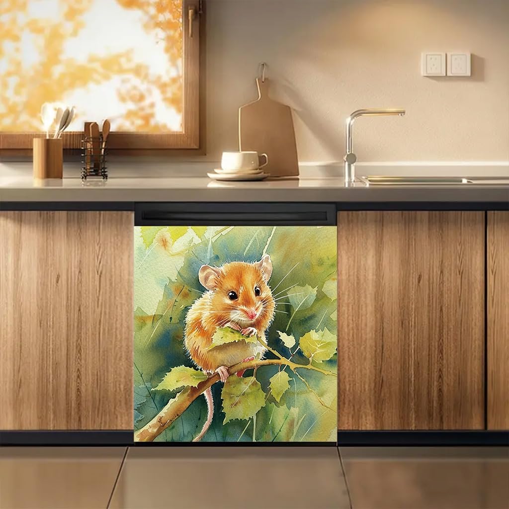 2D Flat Forest Mouse Dishwasher Magnetic Cover 23x26 Inch Cute Animal Nature StyleUniversal Appliance Magnet for Dishwasher Fridge Home Kitchen Decor image 2