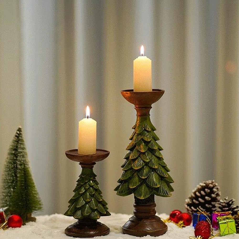 Candelabros navideños 3 Piezas de Resina con Forma de árbol de Navidad candelabros Decorativos candelabros decoración de Mesa navideña candelabro para Centro de Mesa navideño