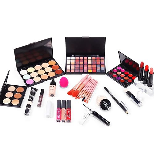 Miniatura 4 de Kit completo de maquillaje de 28 piezas para mujer, paleta de sombras de ojos, juego de brillo de labios, lápiz labial, rubor, base, corrector,