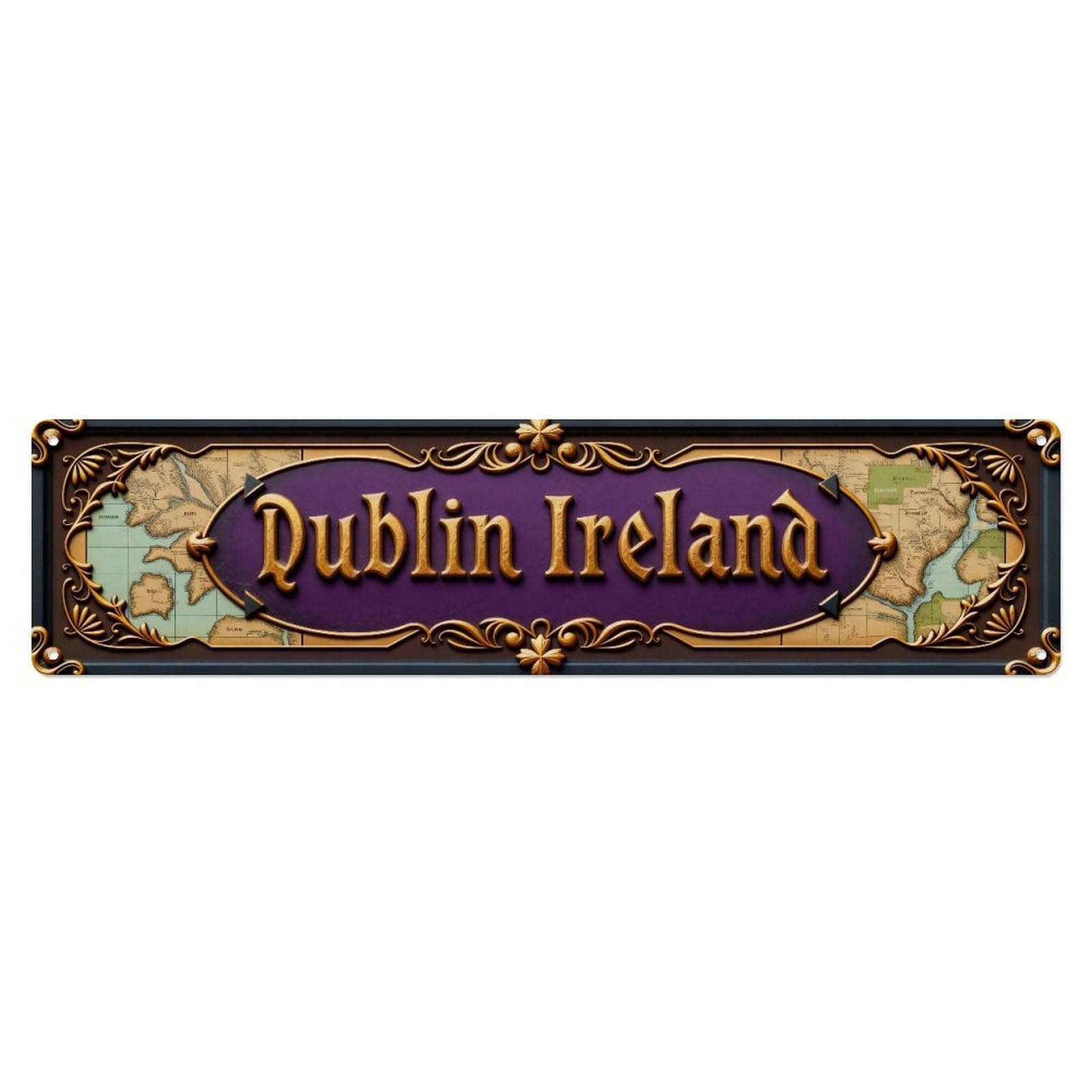 Dublin Ireland Map Ornate Metal Tin Sign Plaque