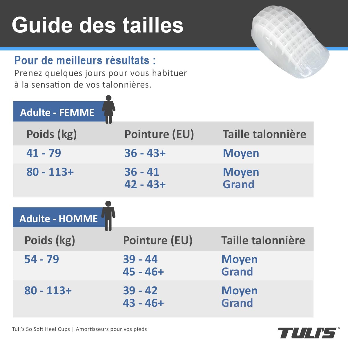 Tuli's So Soft Heavy Duty Talonnettes en Gel Moyen, 1 Paire | Amortissantes pour Épine Calcanière, Fasciite Plantaire et Douleur au Talon – Maladie de Sever