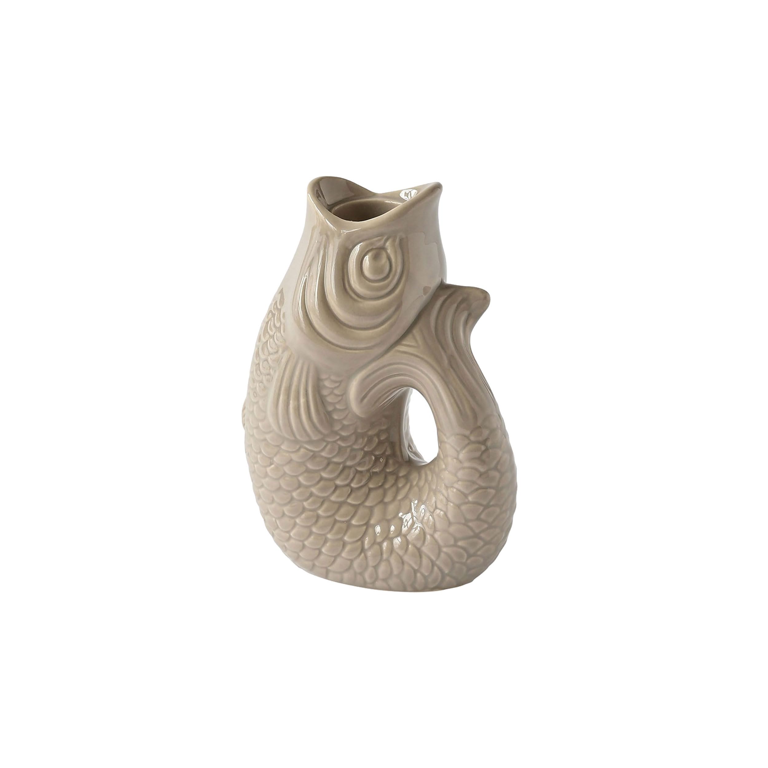 Gift Company Candle Holder Monsieur Carafon XS in Fish Shape, Stoneware, Sandstone
