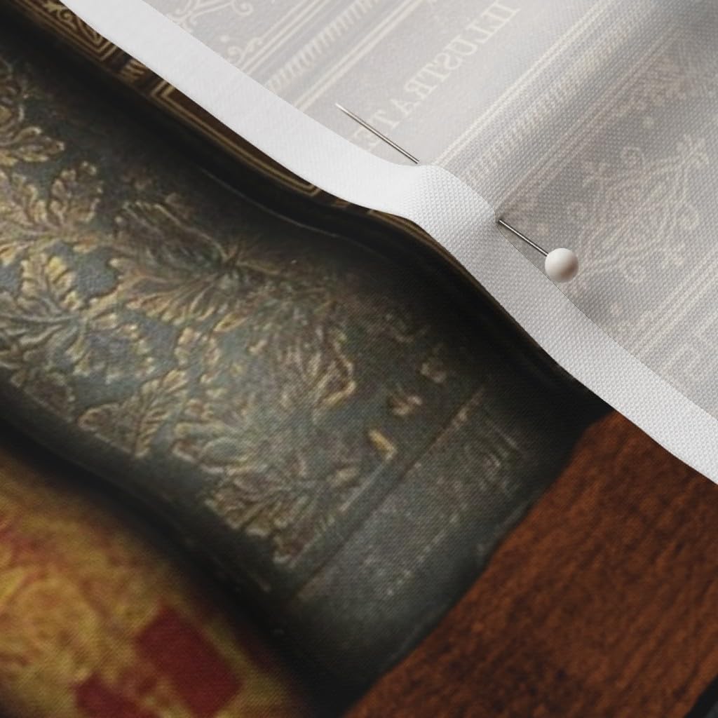 Spoonflower Fabric - Library Shelves Photographic Victorian Old World Books Literary Book Printed on Petal Signature Cotton Fabric by The Yard - Sewing Quilting Apparel Crafts Decor