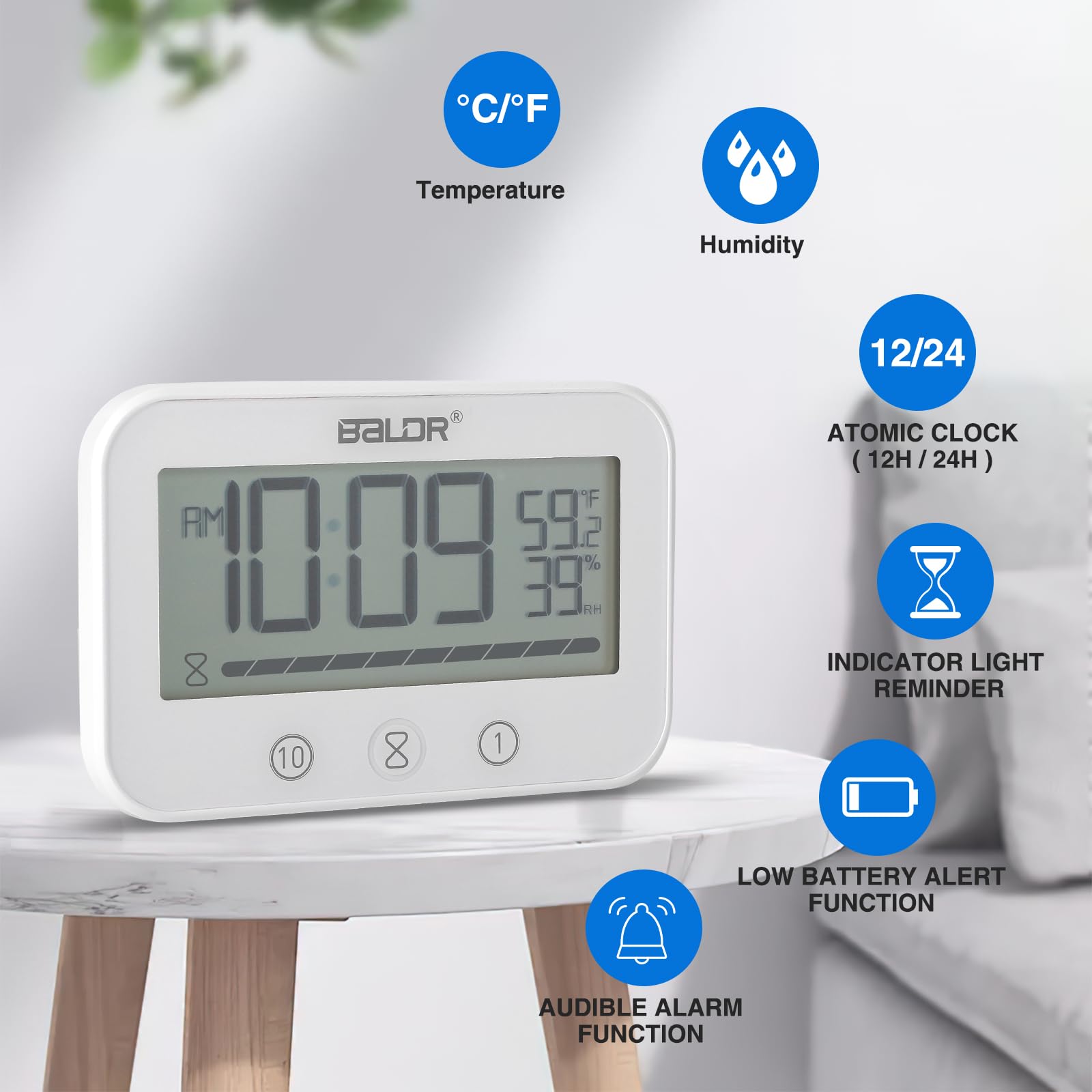 ZONJIE Orologio da doccia – Timer da doccia impermeabile per bagno, conto alla rovescia, orologio da bagno alimentato a batteria con indicatore di temperatura e umidità
