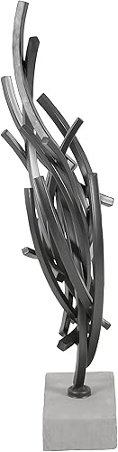 Miniatura 3 de Deco 79 Escultura decorativa abstracta de metal para decoración del hogar con base de mármol, figura decorativa de 17 x 7 x 24 pulgadas, gris