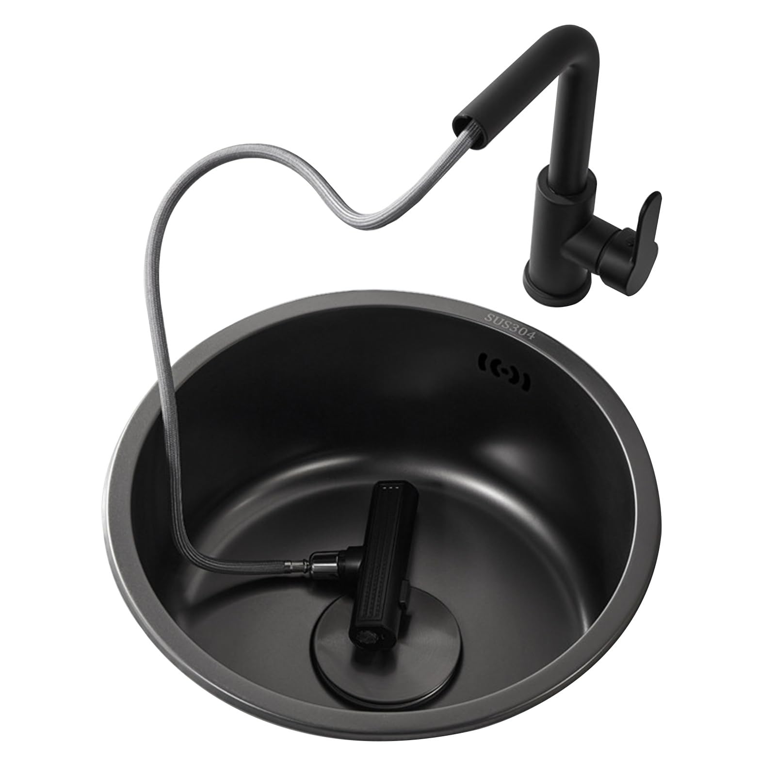CZYWKDDPP Compact Round Stainless Steel with Faucet - Space-Saving Undermount Bar, Prep, Utility for Wet Laundry, Or Balcony(28 * 28 16.5cm)