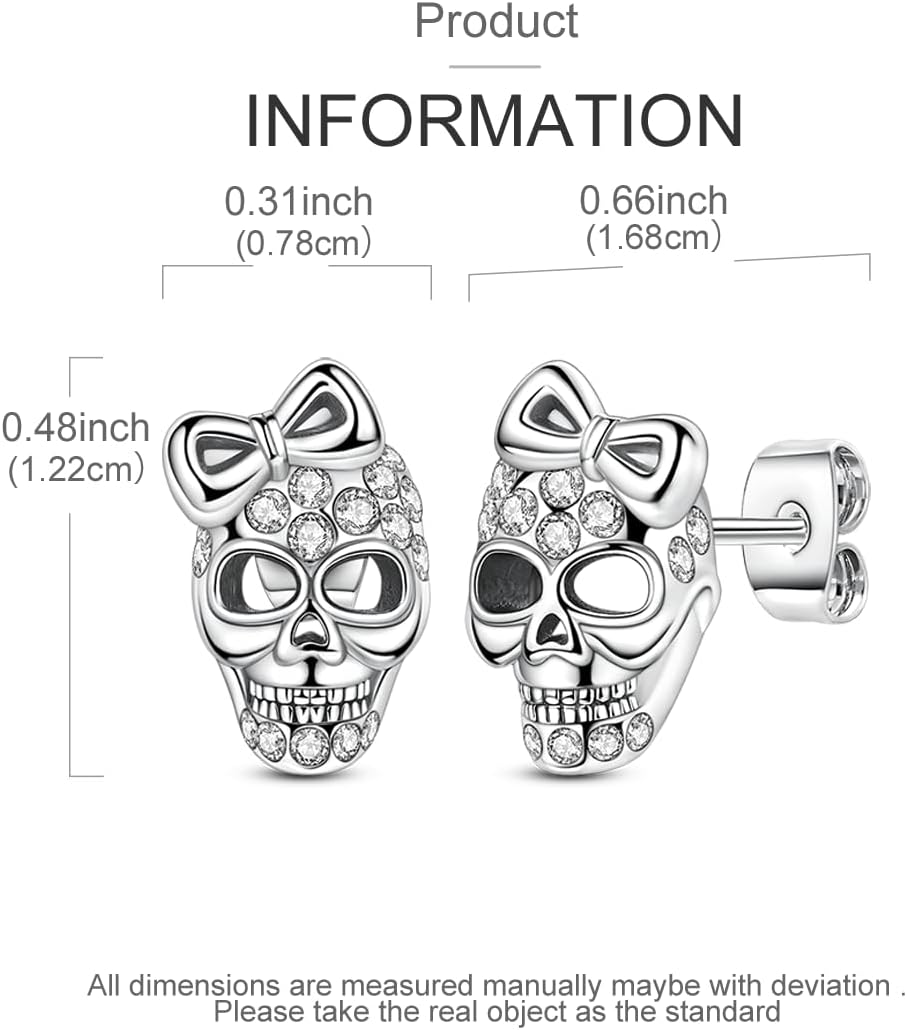 Parmuz 925 Sterling Silver Stud Earrings, Dainty Simple Heart love four leaves Halloween gold Skull Earrings for Women - Image 3