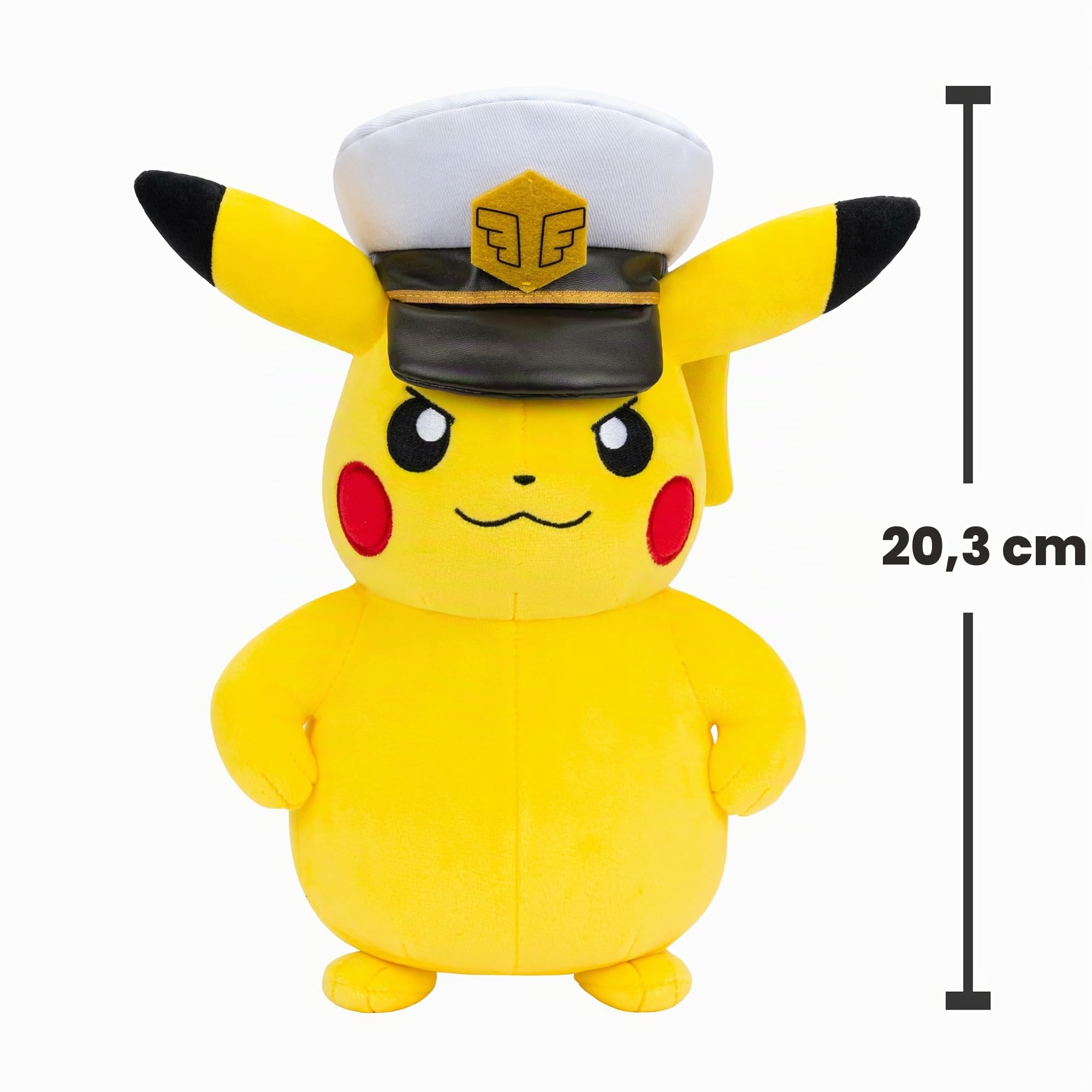 Pokémon Peluche Captain Pikachu Peluche Suave de 20 cm con Sombrero de capitán y Detalles auténticos