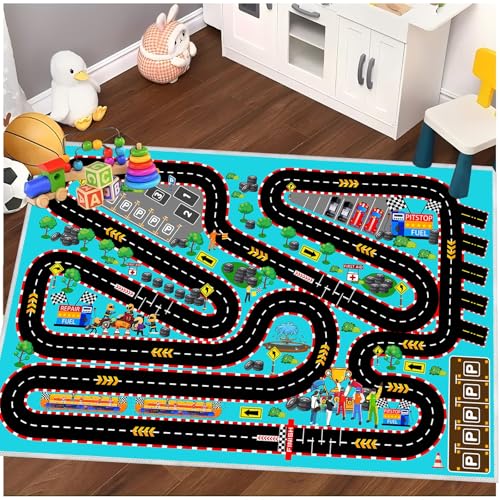 Kids Car Rug for Play Toy Cars, 47''x71'' Race Track