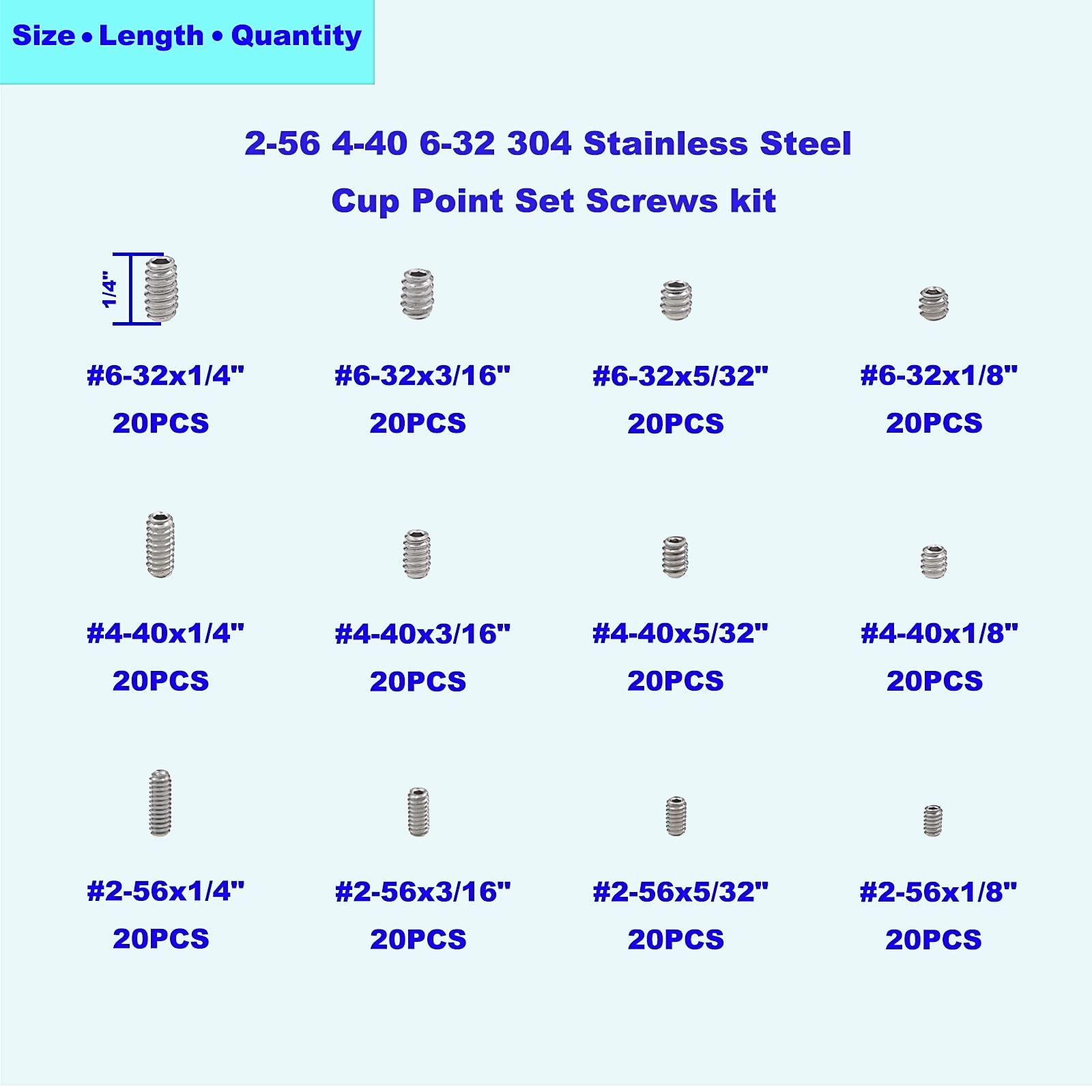 #2-56#4-40#6-32 UNC Edelstahl Innensechskantantrieb Cup Point Set Schrauben Sortiment Kit
