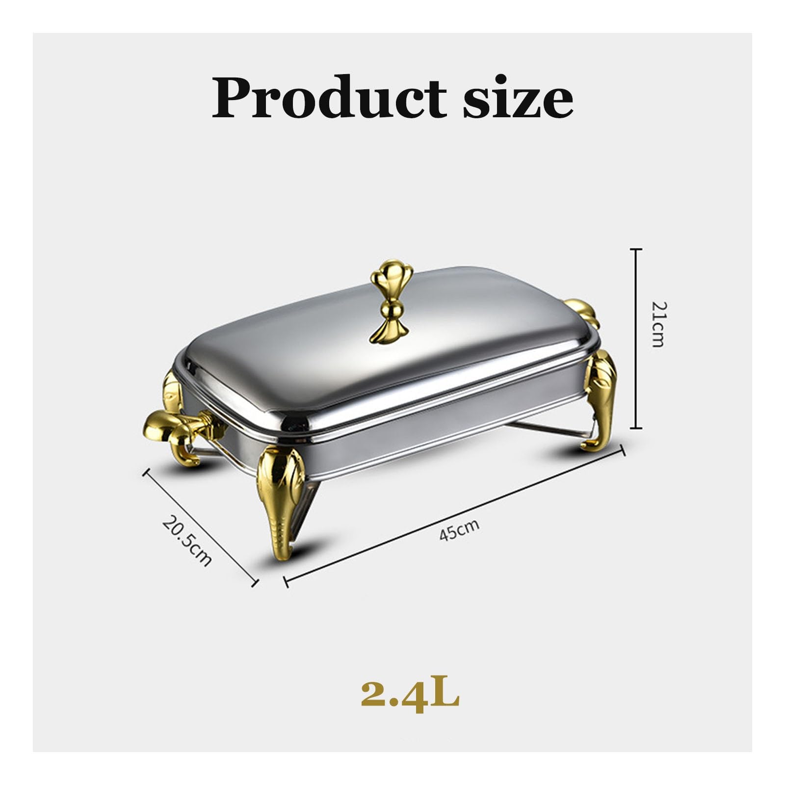 Buffet Chafing Dish, Edelstahl Warmhaltebehälter Thermostat-Töpfe Speisewärmer mit griff,Essenserwärmung für Catering Party Hochzeit Buffet(Gold,2.4L)