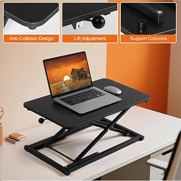 Standing Desk Converter Height Adjustable Keyboard Riser Black 23.6 Inch | Stand Up Desk Riser, Easy Lift Height Converter, Computer Workstations, Home Office Study Room, Portable Small Table
