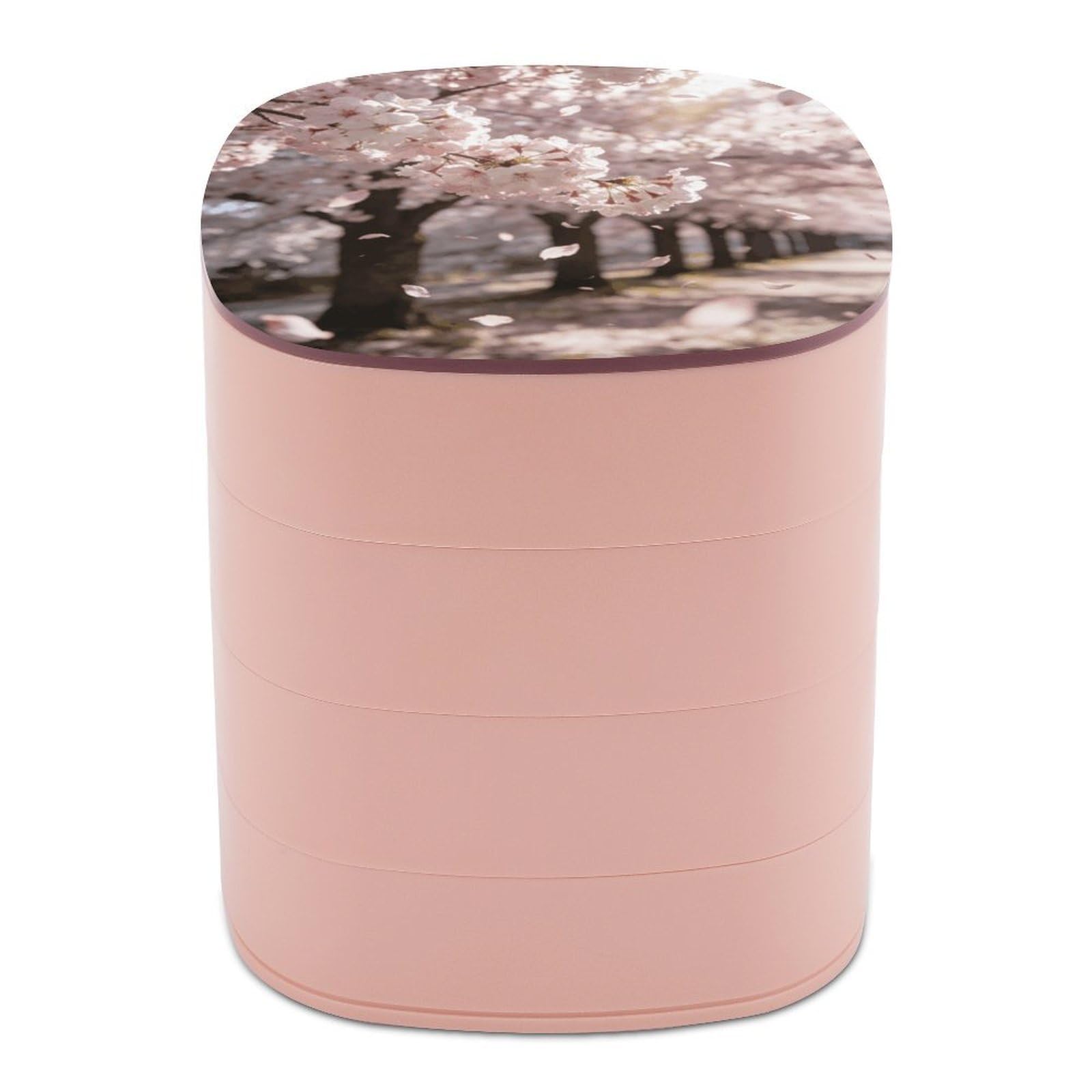 LZQPOEAS Japanese Cherry Blossom Jewelry Box Women Jewelry Organizer Travel Jewelry Case Cute Necklace Ring Storage Organizer 4-Layer Rotating Jewelry Tray Case with Mirror for Bracelets