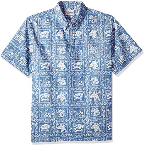 Reyn Spooner mens Lahaina Sailor Spooner Kloth Classic Pullover Hawaiian Button Down Shirt, Lahaina Sailor - Denim, 3X-Large US
