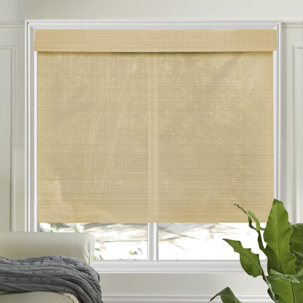 LETAU No Drill No Tools Cordless Window Shades Blinds, Bamboo Light Filtering Custom Roman Shades, Pattern 4