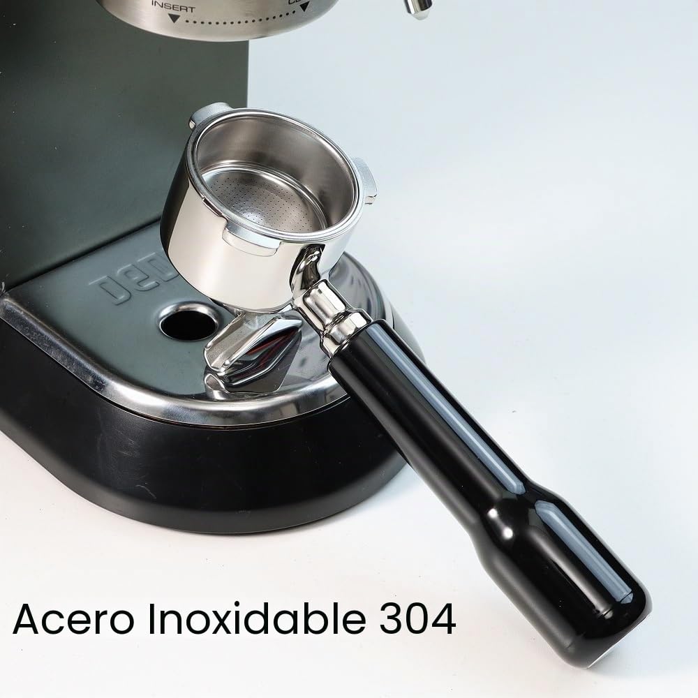 Portafiltro de 51 mm con 3 orejas y doble pico para Delonghi Dedica EC680/EC685/EC785/EC820/EC850/EC860, cesta filtrante con asa de ABS y portafiltro de acero inoxidable, negro