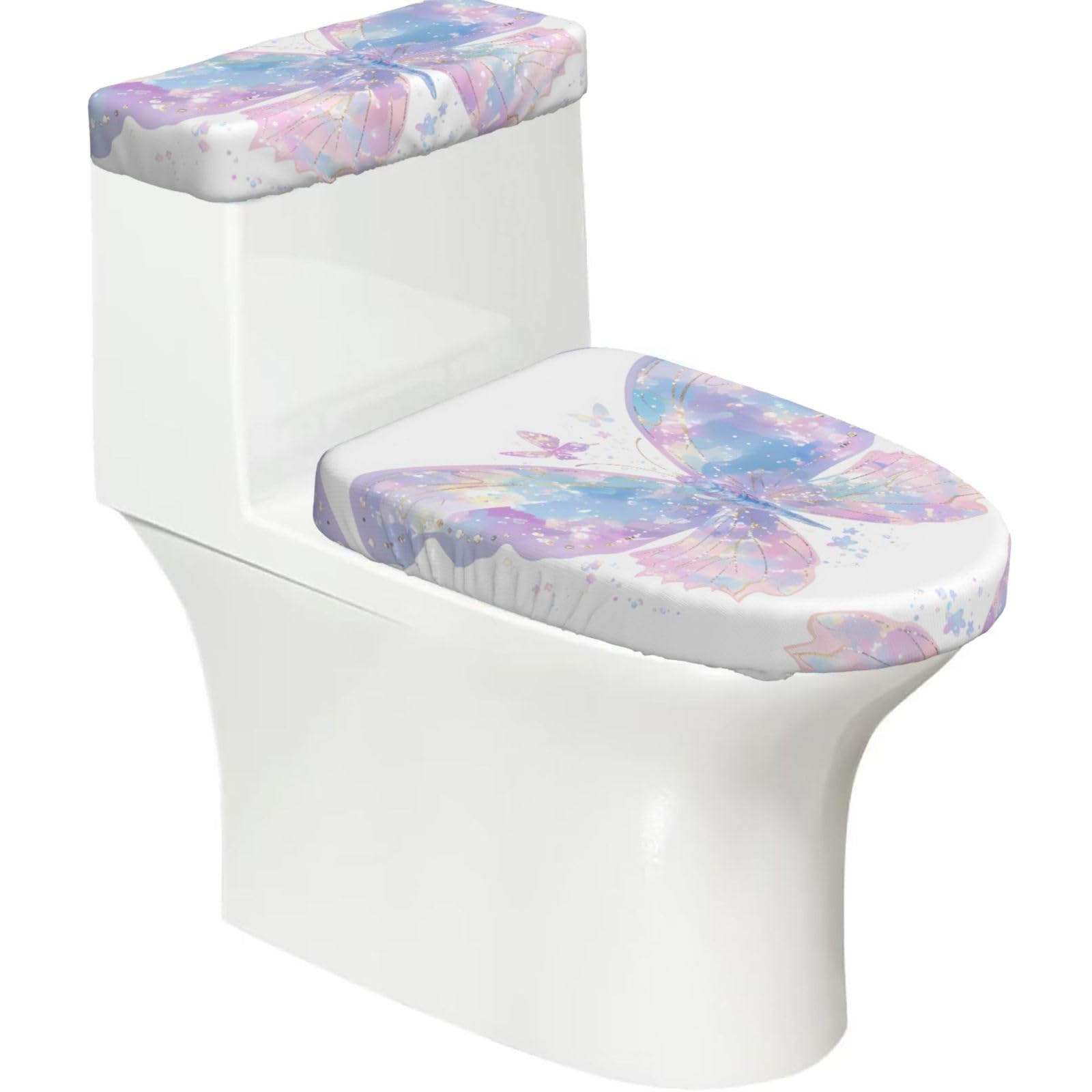 Mrowyc Black Blue-Purple Wings Printed Toilet Seat Set - Set Of 2 - Universal Toilet Seat Cover - Housewarming Birthday Christmas Gift
