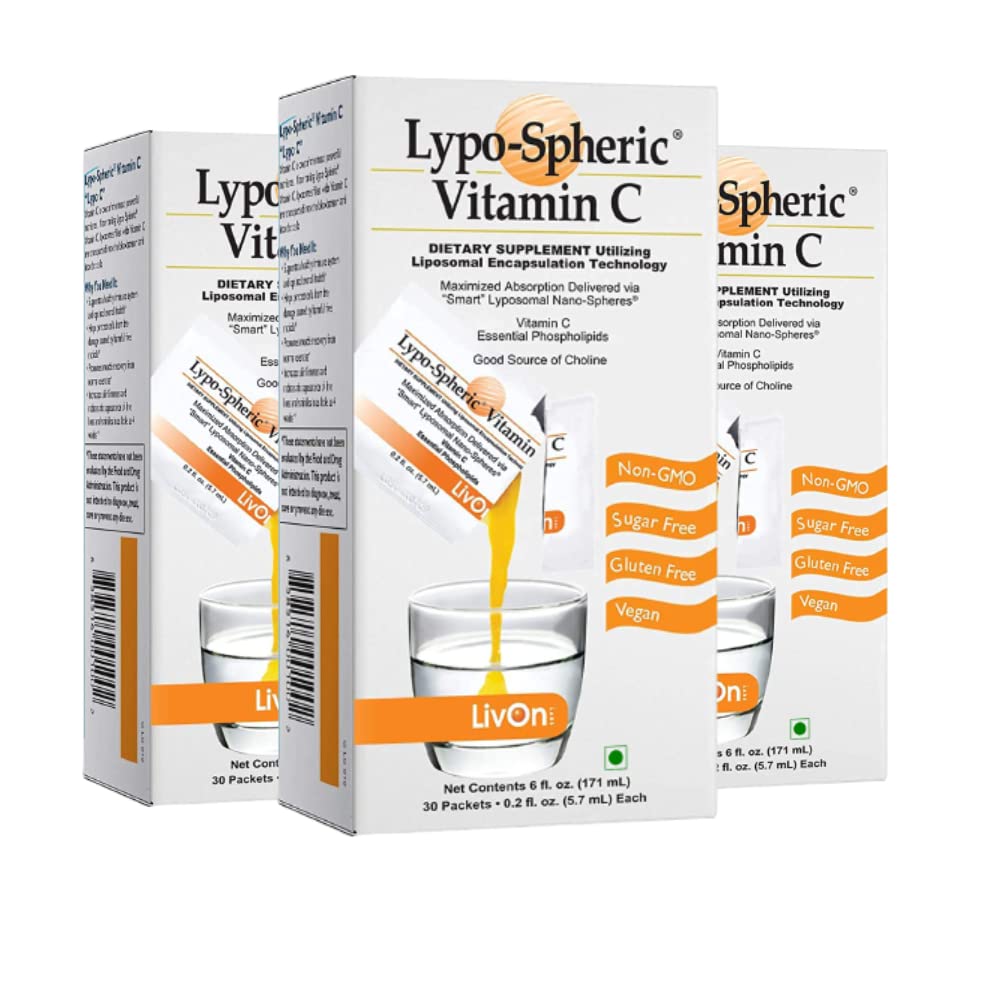 Lypo-Spheric Vitamin C Supplements| Liposomal Encapsulation Technology (Pack of 3) - 90 Packets