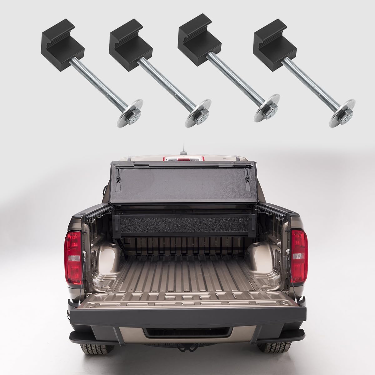 Truck Tool Box Mounting Kit, 4PCS Aluminium Alloy J Hook Crossover Tool Box Mounting Clamps with Screws & Washers, Heavy Duty Truck Toolbox Tie Downs Crossover, Universal Fit (Black)