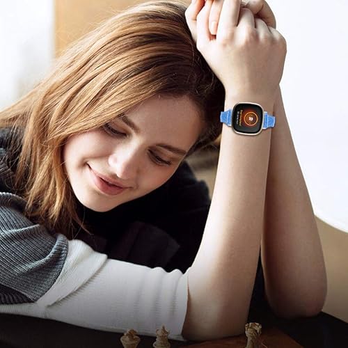Miniatura 7 de Hemobllo - Pulsera de piel con purpurina para mujer y niña, compatible con Fitbit Sense Fitbit Versa3, color azul