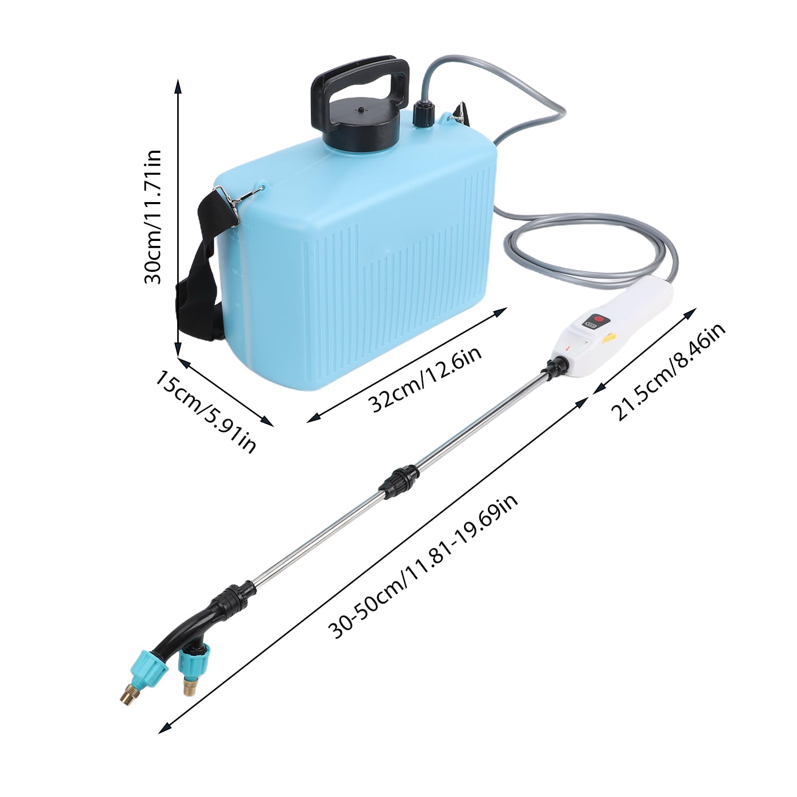 Spruzzatore Elettrico Ricaricabile 10L, Pompa a Batteria per | Rechargeable Garden Sprayer, 3 Nozzles, Telescopic Wand, Shoulder Strap, for Lawn, Yard, Plants