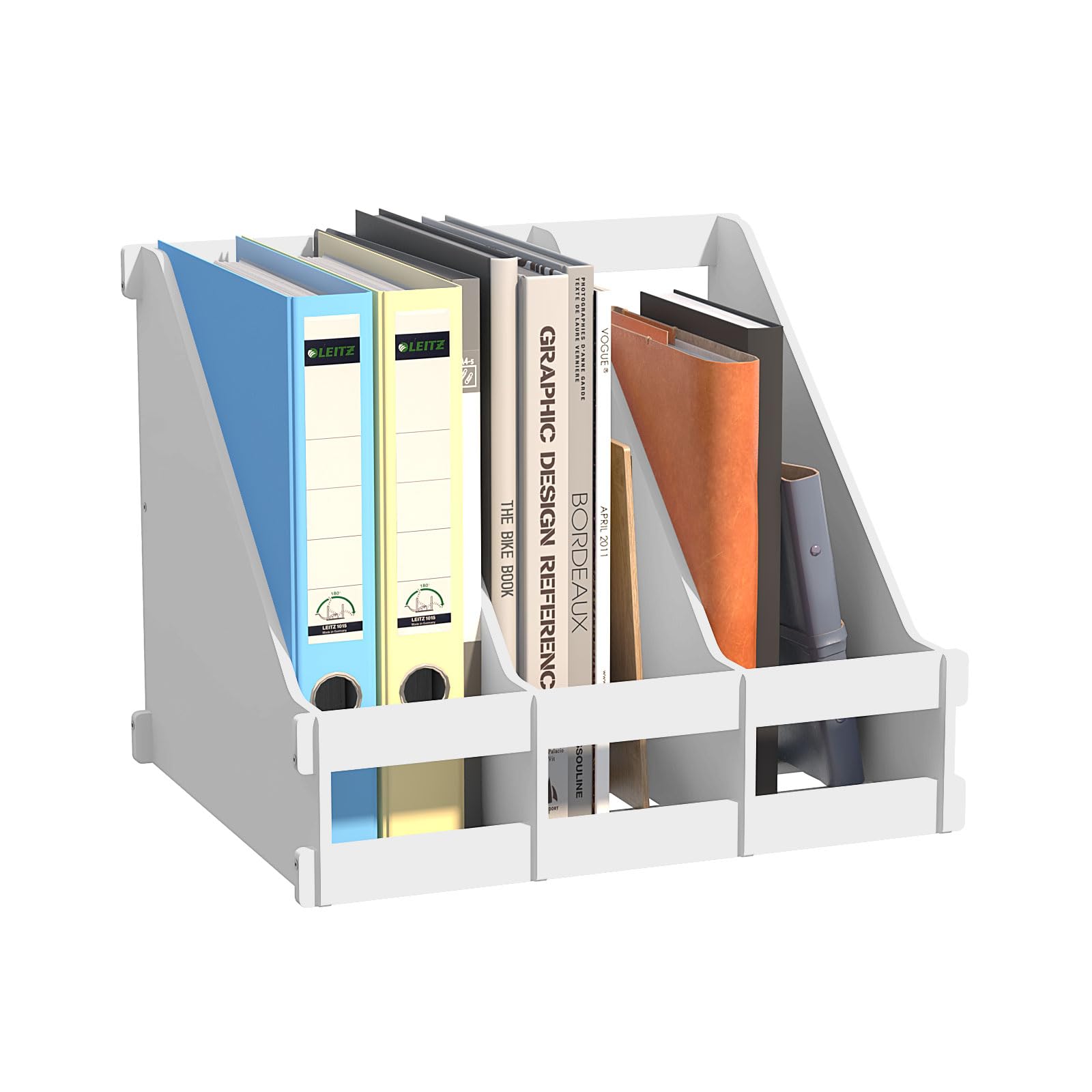 Photo 1 of Bamboo Desktop Magazine Holder Desk File Organizer 3 Compartments Vertical File Dividers Book Holder Frames Document Cabinet Rack Storage Organizer Box for Home Office School Black (White)