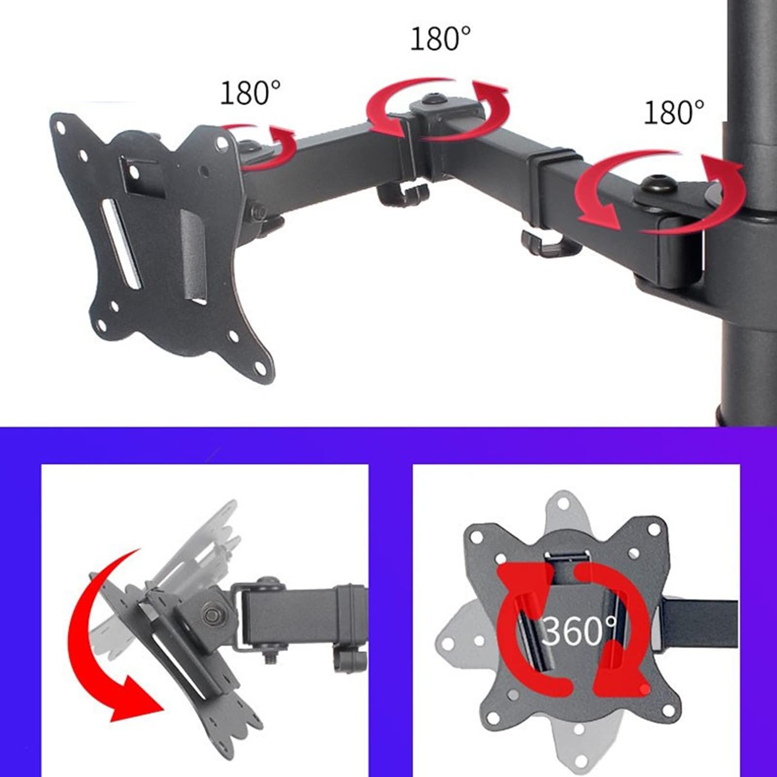 HYJYGM Montare a Triplo Monitor per Pavimenti per televisori da 14-27 Pollici, Bracci Completamente Regolabili per impieghi Pesanti con Massimo 100x100mm, Contiene 3 schermi