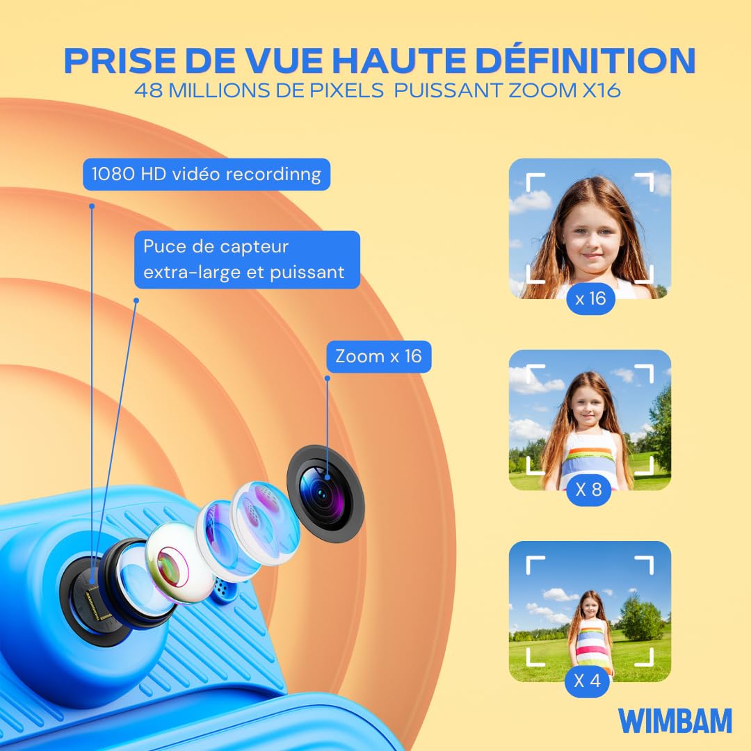 Appareil Photo Instantané Enfant, 1080P HD Appareil Photo Numérique Enfant avec Papier d'impression - Écran 2.0", Mode Selfie et Video, 4 Jeux, Cadeau Jouet pour Filles Garçons 3-12 Ans (Bleu)