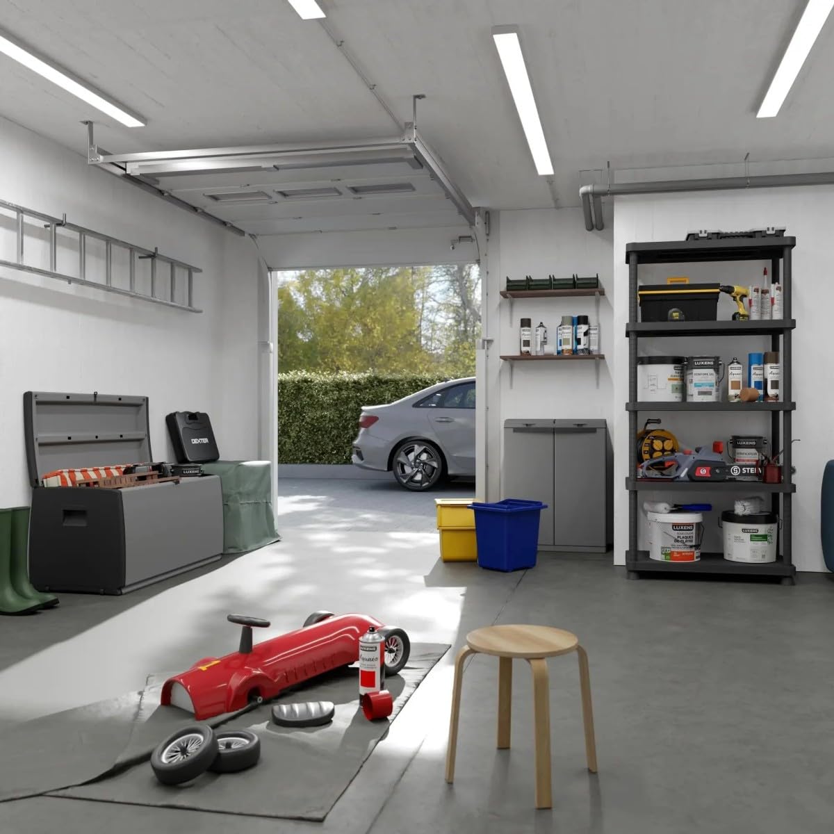 INTEC – Estantería de almacenamiento de 5 niveles, carga máxima de 200 kg, polipropileno, resistente, para garaje interior y exterior