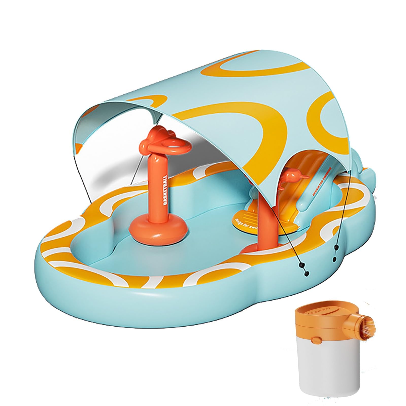 Piscina for niños, piscina hinchable con sombrilla, piscina infantil, piscina con tobogán hinchable y canasta de baloncesto hinchable; mayores posibilidades de ocio for los niños.(Color:B,Size:2.7m/8.