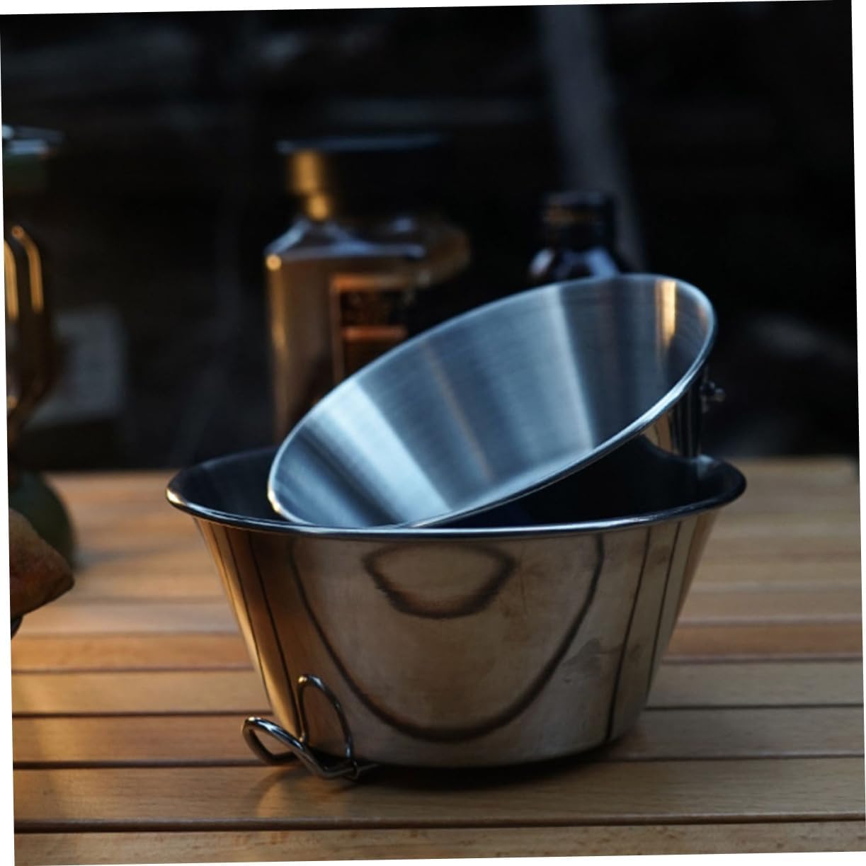 ibasenice Foldable Handle Stainless Steel Camping Bowl Portable Outdoor Food Bowl for Hiking Barbecue and Picnics present for Campers and Outdoor Enthusiasts
