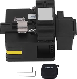 Fiber Cleaver, Fiber Optic Precision Cleaver Fiber Cutter, Cold Connection Hot Melting High Accuracy Cutter Cutting Tool with 2 pcs Wrench Waste Box (Black)