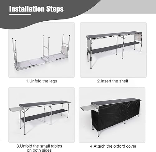 Miniatura 8 de REDCAMP Mesa de bar portátil extra larga con faldas de barra y estante de almacenamiento, mesa de bar desplegable con estante lateral para fiesta,
