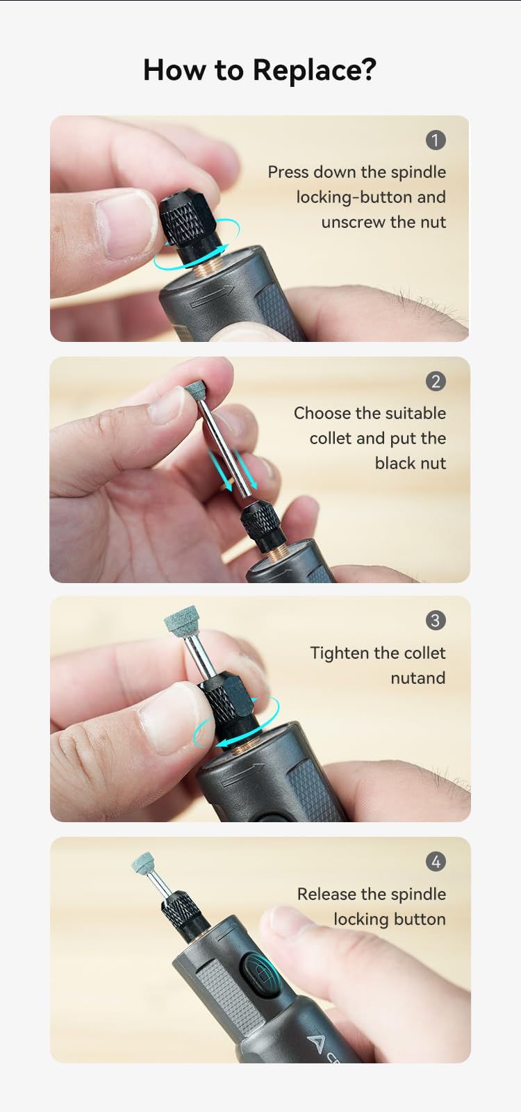 Creality Set di utensili rotanti senza fili, 25 pezzi, 3,7 V, mini utensili multifunzione, 6 velocità (10000-18000 giri/min) con luce ad anello LED, smerigliatrice ricaricabile per stampa 3D