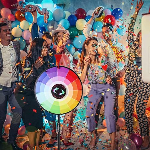 iElyiEsy 18-Inch Spinning Prize Wheel with Unique Gradient-Patterned Disc - 12 Slots Heavy-Duty & Editable Fortune Roulette. Height-Adjustable, Ideal for Carnivals, Trade Shows & Events