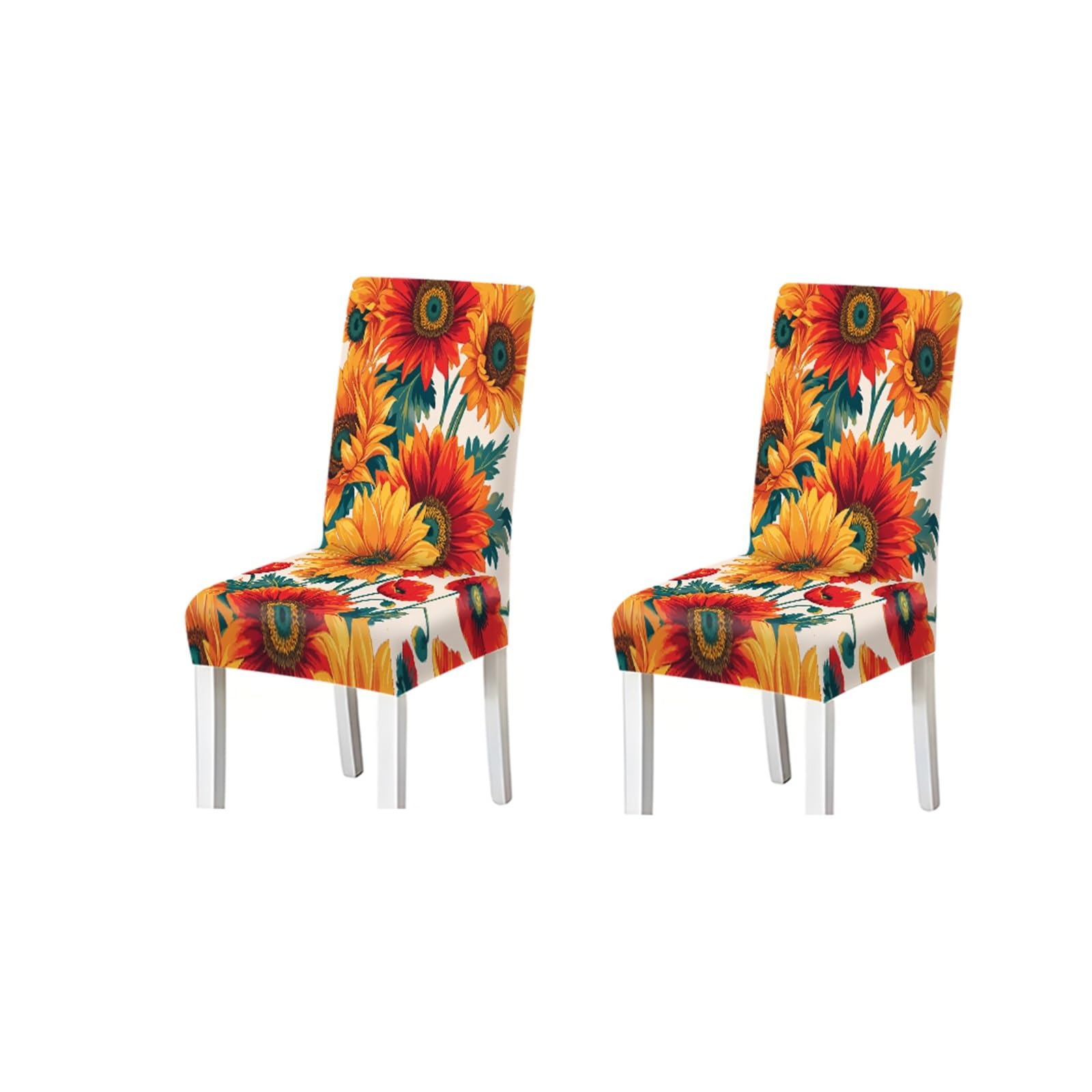 Kxuauv One Color Vibrant Sunflower Floral Print Dining Chair Covers, Stretch Slipcovers For Home Kitchen Dining Room Party, 2/4/6Pcs Seat Protectors For Restaurant Hotel Party(2Pcs Chair Cover)