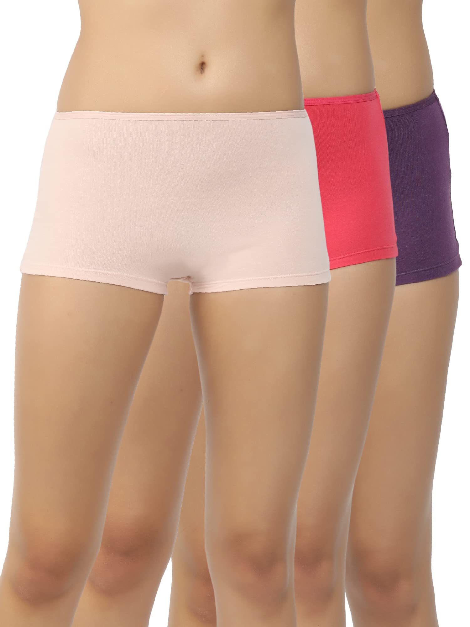 Women Cotton Panty Spandex Boy Shorts Panties High Rise fit Complete Coverage Soft Comfortable Moisture absorbant Solid Color Model 912 (Pack of 3)-image-35