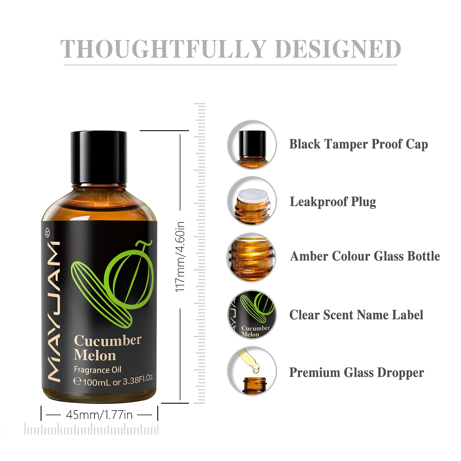 MAYJAM Olio Essenziale di Cetriolo Melone 100ml, Olio Di Fragranza Premium Per Diffusori di Olio Essenziali, Aromaterapia, Casa, Bruciatore Di Olio