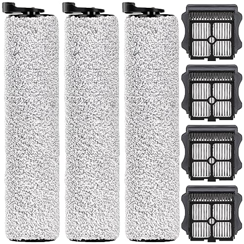 Image of (7 Pieces) Replacement Brush Rollers and HEPA Filters Compatible with Tineco Floor One S3 / iFloor 3 Cordless Wet Dry Vacuum Cleaner, Replacement Parts Accessories Kit, 3 Brush Rollers, 4 HEPA Filters