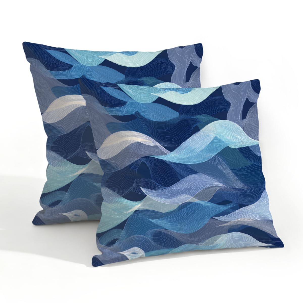 Outdoor Pillow Covers Waterproof Pillowcases 20x20in Set of 2 Modern Ocean Waves Lines Decorative Throw Cushion Case for Couch Sofa Garden Patio Furniture