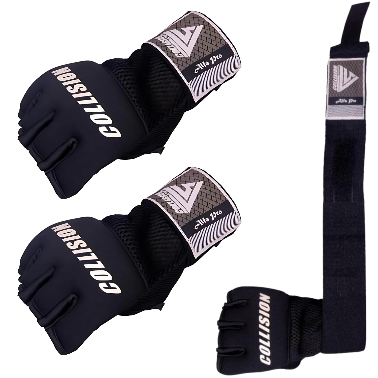 Collision Sports Is Gel Padded Inner Gloves Hook & Loop Wrist Strap Elasticated, Padded Fist Hand Protection, Muay Thai Mma Martial Arts Punching Speed Bag Training Bandages. (Black, M)