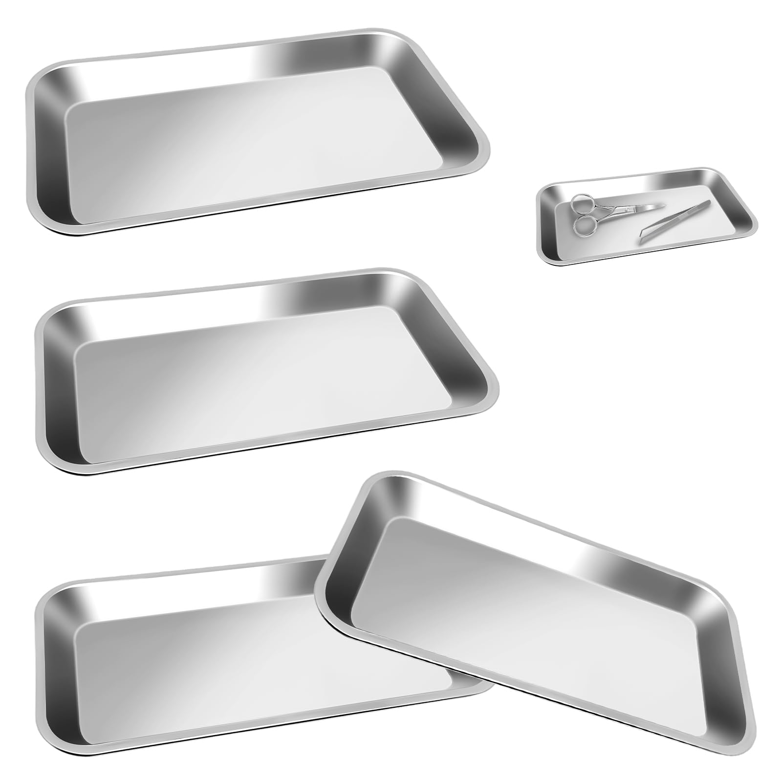 4 Pièces Plateau à Instruments, 22,5 x 11,5 x 2 cm Acier Inoxydable Plateau de Laboratoire, pour Outils de Laboratoire, Instruments