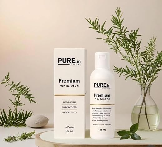 PURE.in Ayurveda Premium Pain Relief Oil, 100% Natural, Ayurvedic Massage Oil for Joint, Knee, Back, Varicose Veins.No Sid...