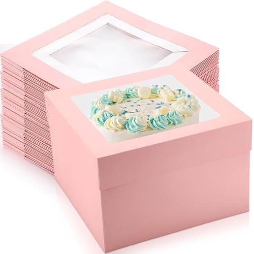 Miniatura 8 de Skyygemm 30 cajas para pasteles de 12 x 12 x 8 pulgadas con ventana, cajas altas blancas de panadería, cajas de pastelería, cajas de postre,