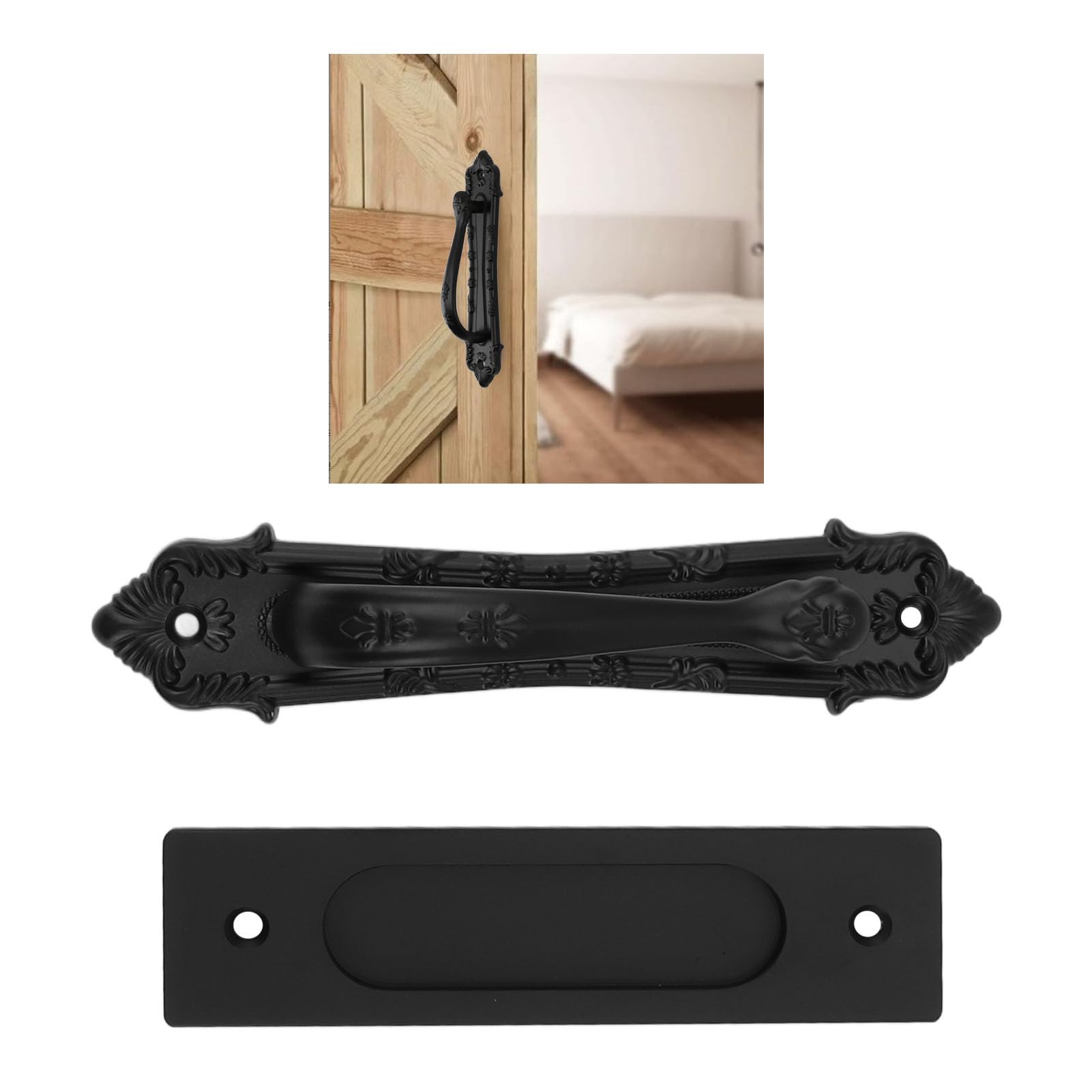 Segutage Sliding Door Handle, Aluminum Alloy Barn Door Handles Black Gate Hardware Kits for Gate Cabinet Balconies - Image 4