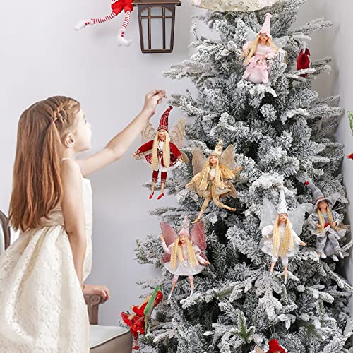 Picuki Christmas Decorating Handmade Fairy Dolls, Nutcracker Ornaments Pendant, Hanging For The Xmas Tree Angel Figurine, Holiday Home Decor Gift Elf Collection 12 Inch (Red-Greenwing) #TOP1